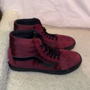 Burgundy and Black High Top Vans
